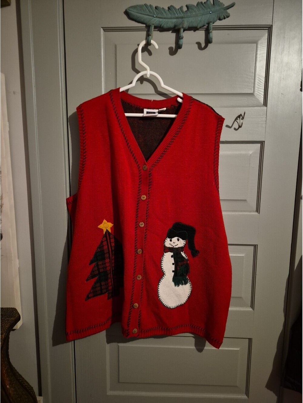 VINTAGE CST SPORT CHRISTMAS SWEATER VEST SIZE 2XL Red & Green Button UP HOLIDAY